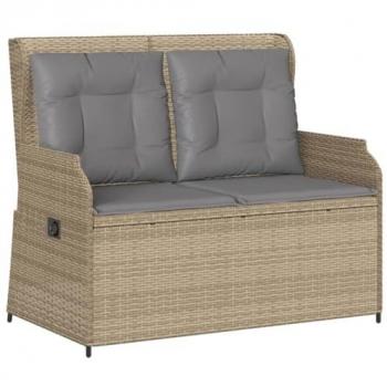 Sillón reclinable de jardín con cojines ratán sintético beige