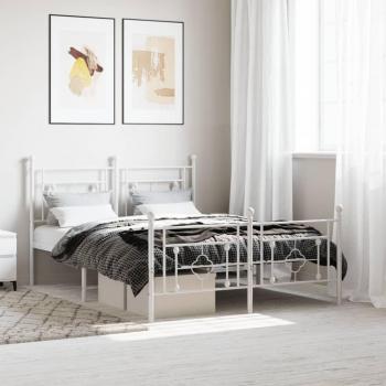 Estructura de cama metal blanca con cabecero y estribo, tamaño 140x200 cm