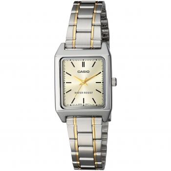 Casio Women's Analog Square Watch LTP-V007SG-9EUDF - Bicolor Stainless Steel Band