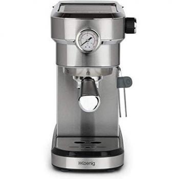 Cafetera Expresso Manual, 1350 W, Bomba de Presión Italiana, 15 Bares, 1.1 Litro, Barómetro, Acero Inoxidable. H.Koenig EXP820