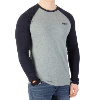 Superdry Hombre Camiseta con manga larga de béisbol de la marca Orange, Gris, Small