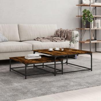 Mesas de centro apilables 2 pzas madera ingeniería Negro, Roble Sonoma, Roble ahumado Mesita de Salón o Comedor o Auxiliar Mesa de Café Meuble Salón