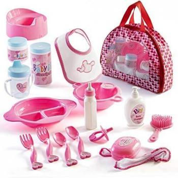 Prextex Set de 18 Accesorios para Jugar con Muñecas Bebé, con Funda de Transporte con Cremallera