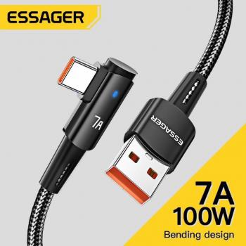 Cable USB tipo C Essager 7A de 90 grados para carga rápida de 100W, compatible con OPPO, Honor, Huawei, Oneplus y Realme, longitud de 2m