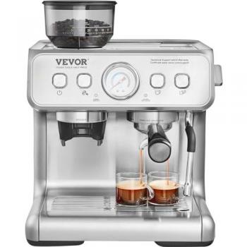 Cafetera Espresso Semiautomática Vevor con Molinillo, 15 Bares, Espumador de Leche y Tanque de Agua Extraíble