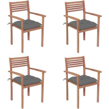 Teak Garden Chairs Set of 4 with Gray Cushions