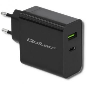 Cargador de pared Qoltec 45W | 5-20V | 2.25-3A | USB tipo C PD | USB | Negro