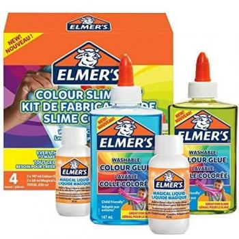 Kit de Slime Elmer's Colores Transparentes - Incluye 2 Botellas de Pegamento Líquido Verde y Azul Translúcido (147 ml cada una) + 2 Botellas de Líquido Mágico (68