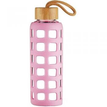 Cleesmil Botella de Agua de Cristal de Deporte con Funda de Silicona con Tapa de Bambú 1000 ml