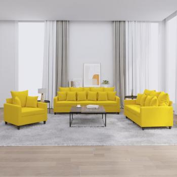 Sofá de 3 piezas con almohadas de terciopelo amarillo vidaXL
