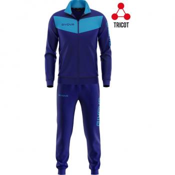 Chándal Givova Tuta Visa azul marino/turquesa con chaqueta de cierre completo, pantalones con cintura elástica, tejido transpirable y diseño deportivo