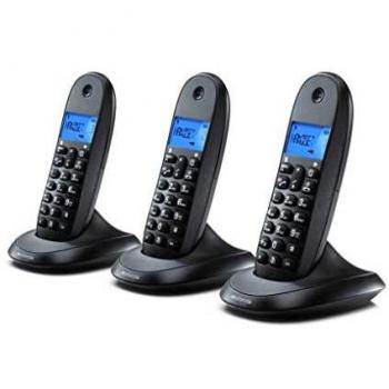 Motorola C1003LB+ - Teléfono inalámbrico DECT, Pack de tres unidades, Identificador de llamadas, Pantalla LCD, Agenda para 50 contactos, Color Negro