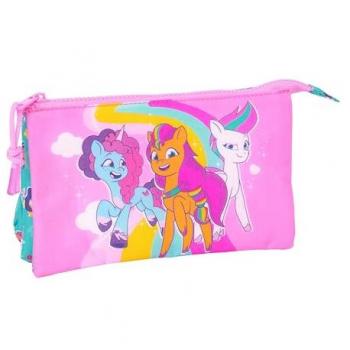 Portatodo Triple My Little Pony Magic - Estuche Compacto y Resistente para Escuela y Oficina - Cierre Seguro - 22x12x3 cm