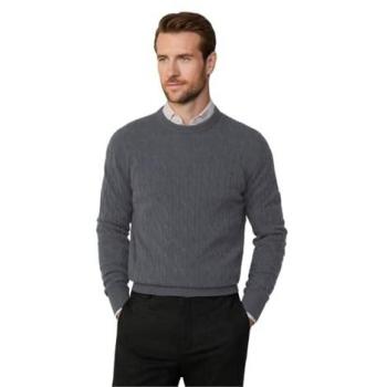Jersey de Hombre Trenzado de Lana con Cuello Redondo en Gris Granito - Hackett