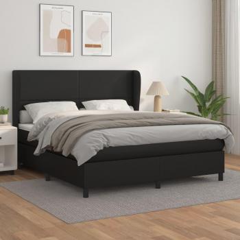 Cama box spring suave con colchón negro 180x200 cm en cuero sintético