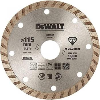Dewalt DT3702-QZ DT3702-QZ-Disco de Diamante Turbo para Corte en seco 115x22.2mm, para mármol, Granito y Piedra Natural, 0 W, 0 V