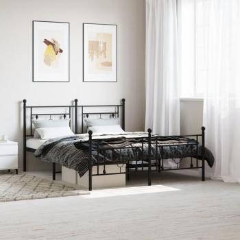 vidaXL Metal Bed Frame without Mattress with Footboard Black 150x200cm
