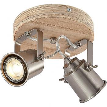 Foco de techo Lindby Mikadi, moderno, marrón, hecho de madera y metal, para salón y comedor, 2 luces GU10