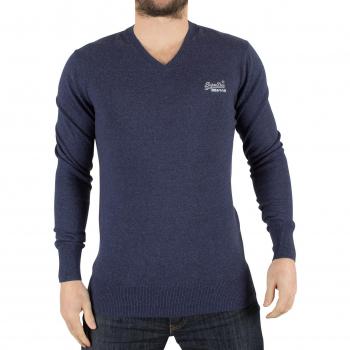 Superdry Hombre Etiqueta de color naranja con cuello en V de punto, Azul, XX-Large