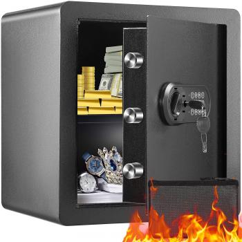 Caja Fuerte Vevor de 1.8 pies cúbicos, seguridad de acero, teclado digital, incluye 2 llaves, dimensiones 15.8x13x16.9 pulgadas, ideal para hogar y hotel