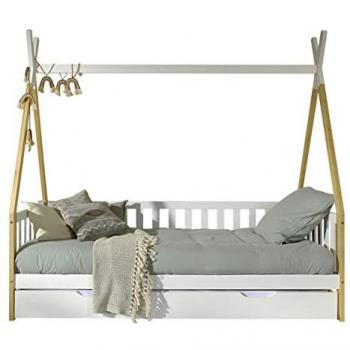 Cama Infantil Tipi Vipack 90x200 cm con Estructura de Techo, Somier de Lamas y Cajón Opcional - Hecho en Europa
