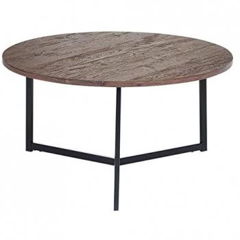 Mesa de Centro Redonda Industrial 80 cm Madera Oscura con Tapa MDF Negra y Patas de Metal