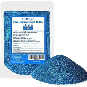 JEMESI Purpurina Fina, 100g Purpurina Manualidades, Polvo de Purpurina para Slime, Maquillaje y Manualidades, Cuerpo, Cabello Uñas y Arte - Azul