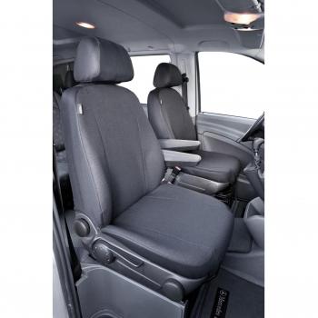 WALSER 10505 Funda de asiento de coche ajuste de transportador, funda de asiento de tela antracita compatible con Mercedes Vito/Viano, 2 asientos individuales con apoyabrazos en el interior
