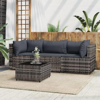 4-Piece Gray Poly Rattan Garden Lounge Set with Cushions