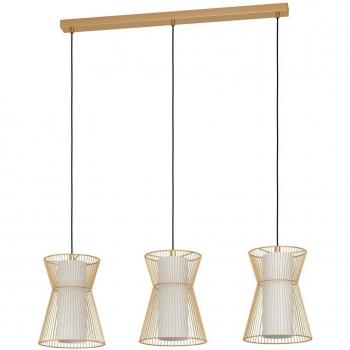 Lámpara Colgante Maseta 3xE27 Dorado y Blanco, Iluminación de Metal y Cristal Opalino