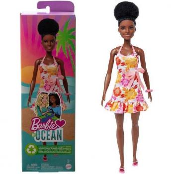 Barbie Loves the Ocean Muñeca Afroamericana con Vestido de Piñas, Hecha de Plástico Reciclado, Juguete Sostenible para Niños Mayores de 3 Años (Mattel HLP