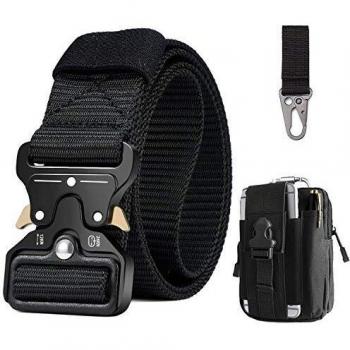 BESTKEE Hombres 1.5 Cinturón táctico ajustable estilo militar Nylon con hebilla de metal de liberación rápida, regalo con riñonera táctica para hombre y gancho