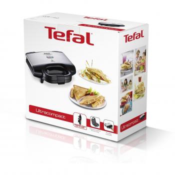 Tefal Ultracompact SM155012 - Sandwichera Blanca ultracompacta de 700 W con Luz piloto encendido/apagado y revestimiento antiadherente, con placas de 23 x 13 cm compacto, Blanco