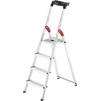 Escalera de Aluminio Hailo L60 StandardLine, 4 Peldaños, Rutschs segura y Carga hasta 150 kg