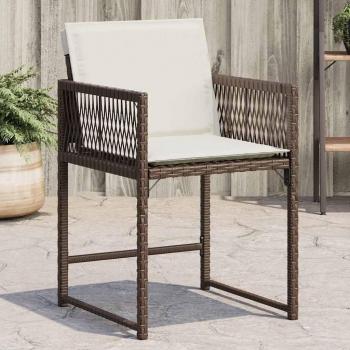 Sillas de jardín con almohadas 4 PC Polyrattan Marrón