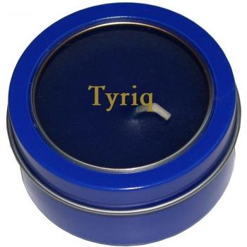 Candela en caja de metal con tapadera plástica con nombre grabado: Tyriq