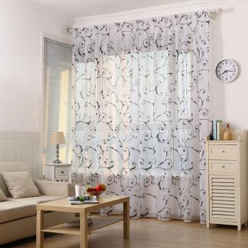 sundautumn cortinas visillos impresos flores para dormitorio salón balcón 100 x 200 cm-Negro
