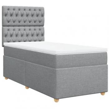Cama box spring con colchón de muelles gris claro 100x200 cm tela Chiaro