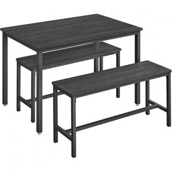 Conjunto de comedor completo con mesa elegante de 110x70x75 cm y 2 taburetes de 97x30x50 cm, marco de acero, estilo rústico en marrón y negro