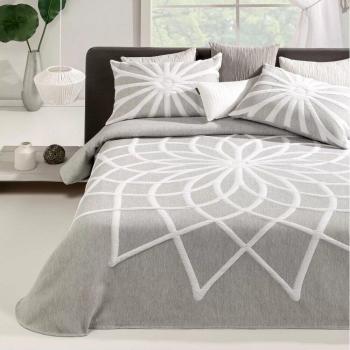 Colcha reversible Jacquard Yantra Dibujo Circular Manterol 180cm gris