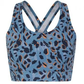 Dare 2b Women's Swift II Medium Impact Sports Bra - Quick Drying Fabric, Removable Pads, Niagara Blue Animal Print, Size M