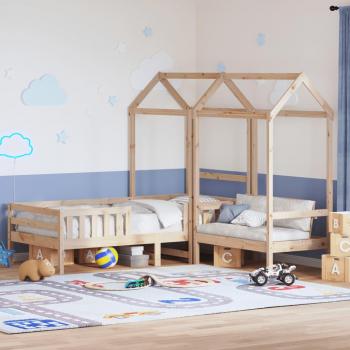 Juego de cama y banco con techo en madera de pino 100x200 cm
