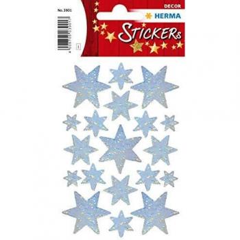 Etiquetas Decorativas HERMA Holográficas de Estrellas Plateadas, 84x120 mm, 1 Hoja