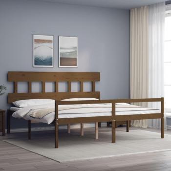 Cama para ancianos sin colchón 200x200 cm madera maciza color ámbar con estructura y cabecero en marrón miel