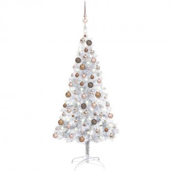 Árbol de Navidad Artificial con LEDs y bolas PET plata 150 cm