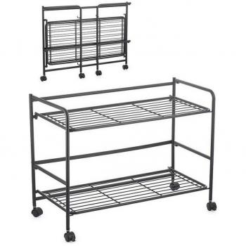 Estantería Plegable Confortime de 2 Niveles con Ruedas, Hierro, Color Negro, Dimensiones 67 x 30 x 44.8 cm