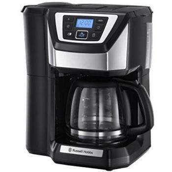 Russell Hobbs Cafetera de Goteo Victory Grind & Brew - 12 Tazas, Jarra Cristal 1,25L, Molinillo, Soporte de Filtro Extraíble, Tecnología de Ebullición Silenciosa, Programable, Negro y Plata - 22000-56