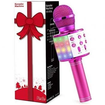 Fede Micrófono Karaoke Bluetooth, Microfono Inalámbrico Karaoke Portátil con luz LED Multicolor para Niños Canta Partido Musica, Compatible con Android/iOS PC o Teléfono Inteligente