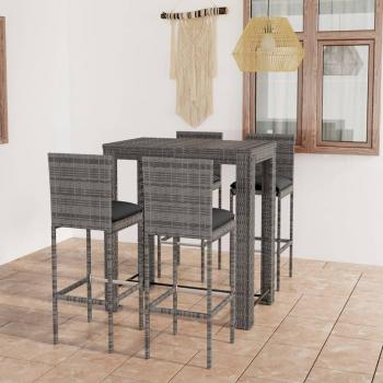 5-Piece Gray Poly Rattan Garden Bar Set with Cushions
