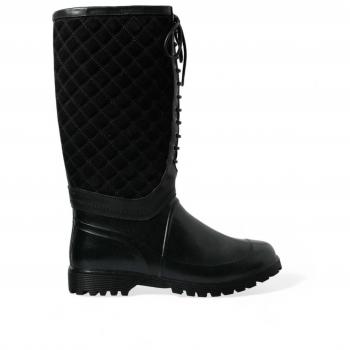 Dolce & Gabbana Black Chioggia Rubber Suede Rain Boots - EU43/US10, High Boots, male, Black, Size: 10 US Quilted Rubber & Suede Mid-Calf Rain Boots